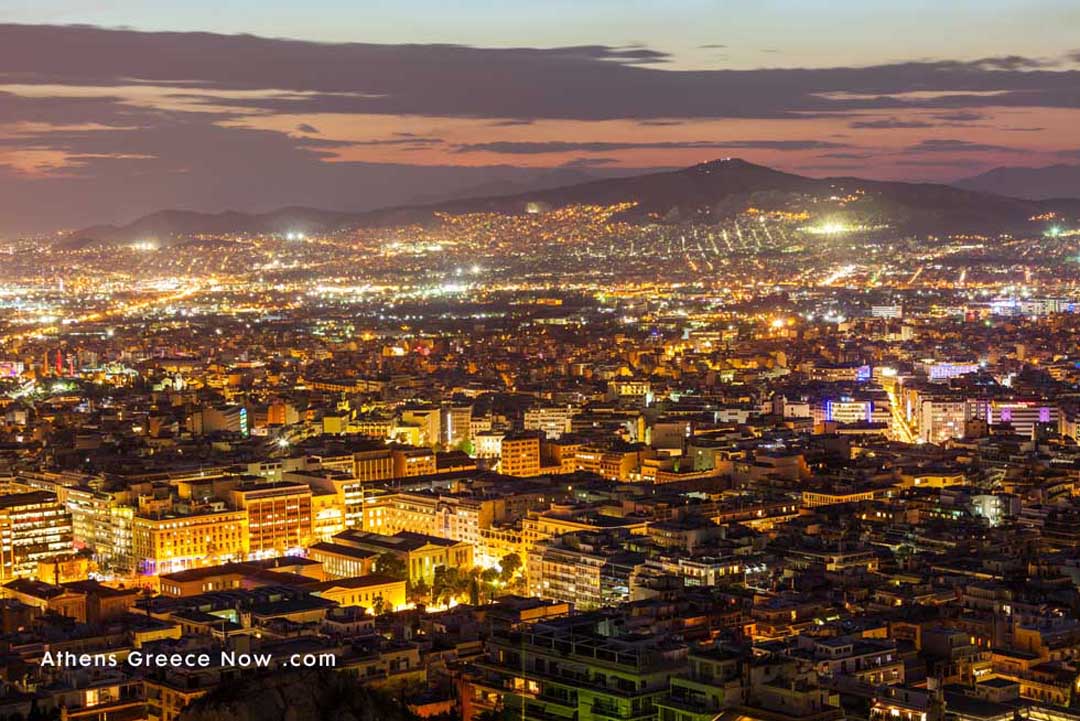 Panoramic at night Athens Greece Panoramic at night Athens Greece