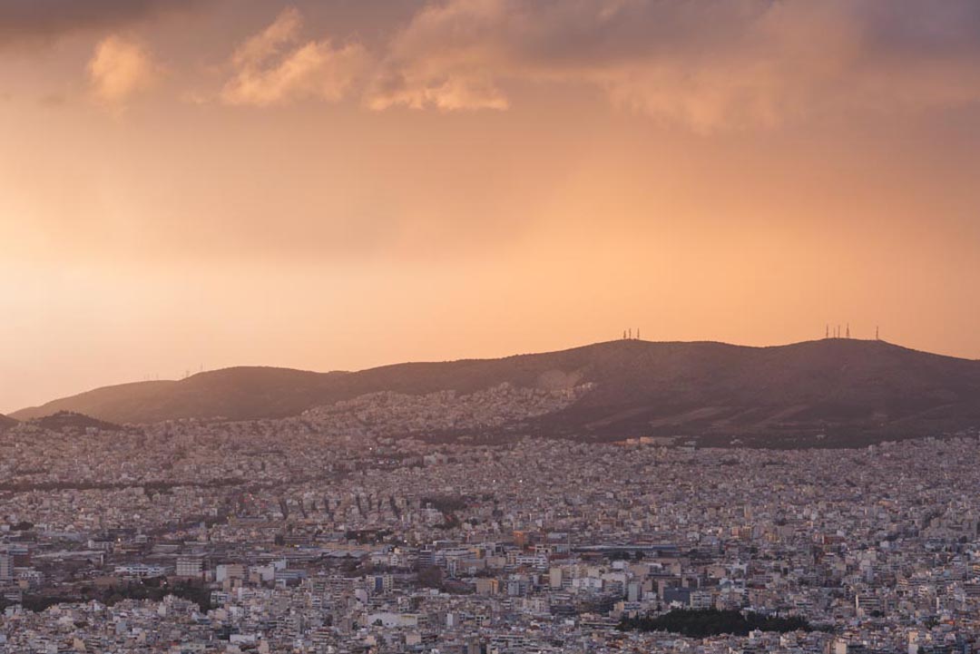 Athens City at Dusk with Ymittos in view Athens City at Dusk Greece
