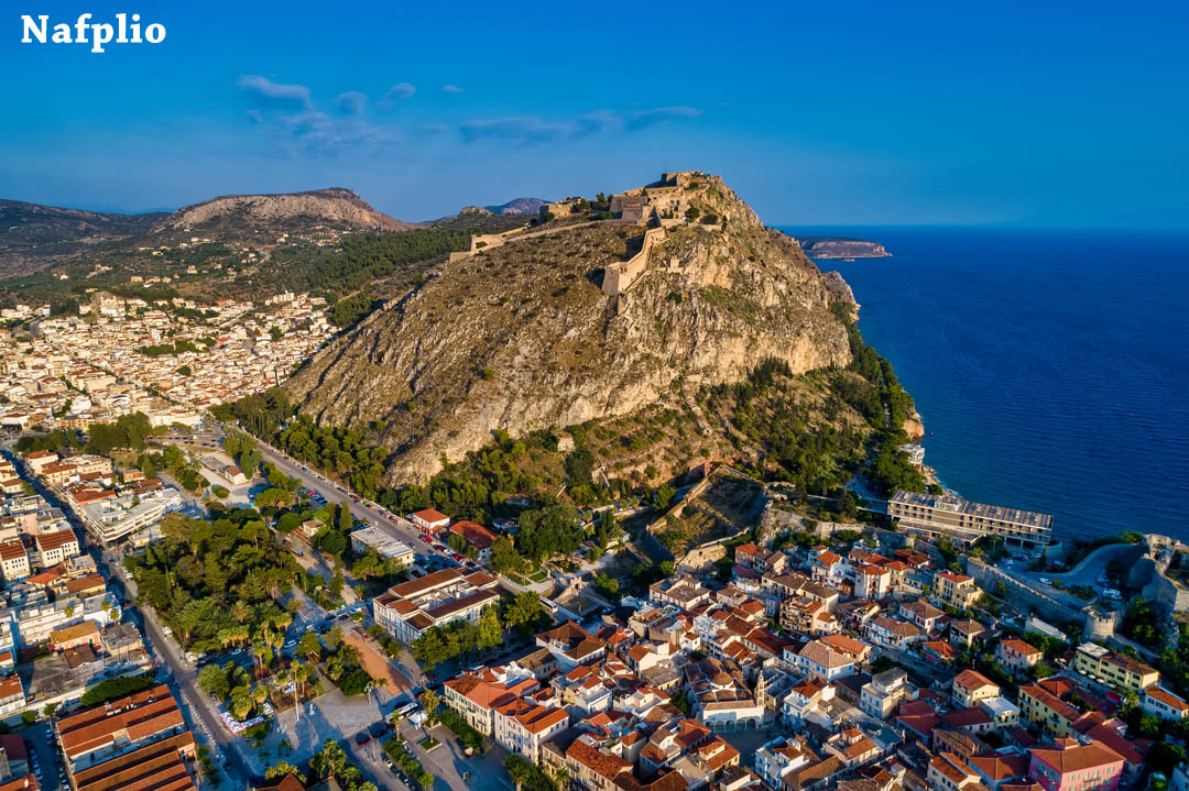 Click to enalrge image - Nafplio Mountain by the sea with Palamidi Castle Nafplio Mountain by the sea with Palamidi Castle