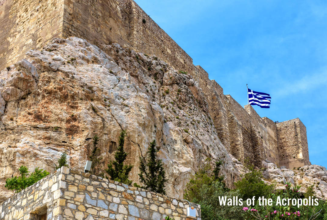 Looking up at the walls of the Acropolis - click photo to enlarge Looking up at the walls of the Acropolis - click photo to enlarge
