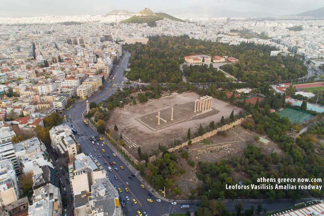 Athens Greece Leoforos Vasilisis Amalias Roadway through the city near the Acropolis