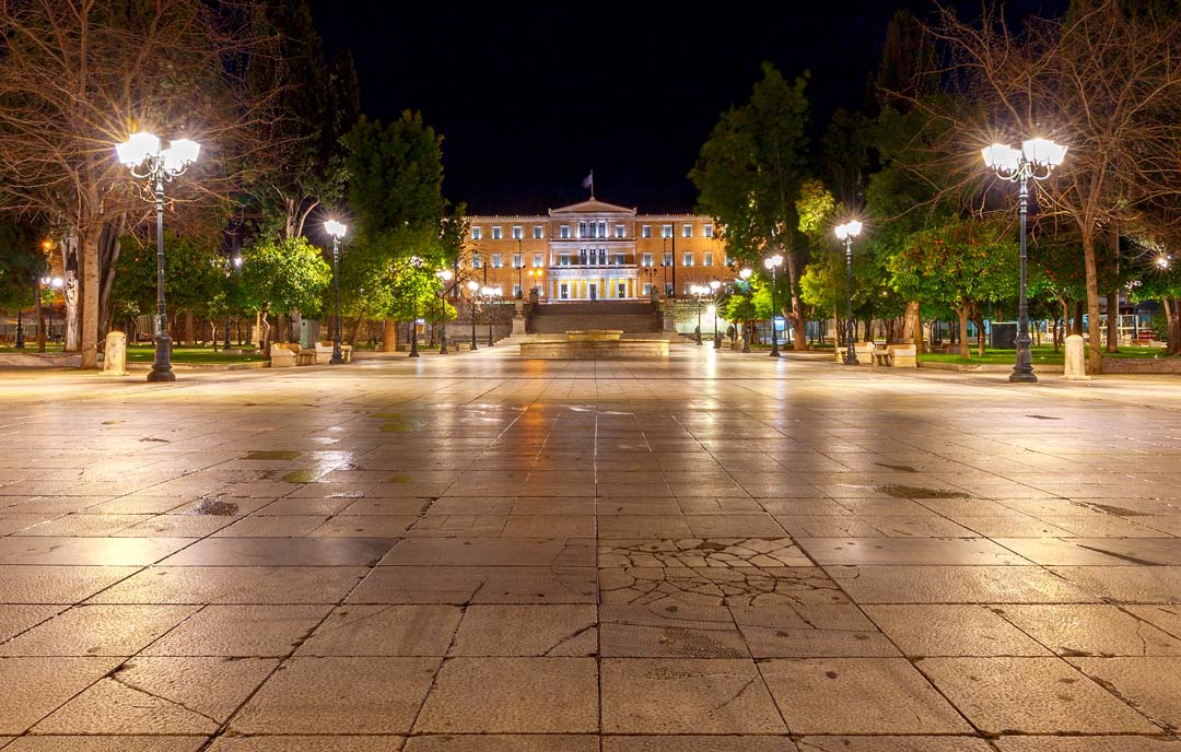 Click image to enlarge - Photo of night at Syntagma Square in Athens Greece At night at Syntagma Square in Athens Greece