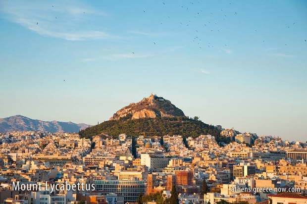 Mount Lycabettus seen from the Acropolis in Athens Greece Lycabettus in Athens Greece