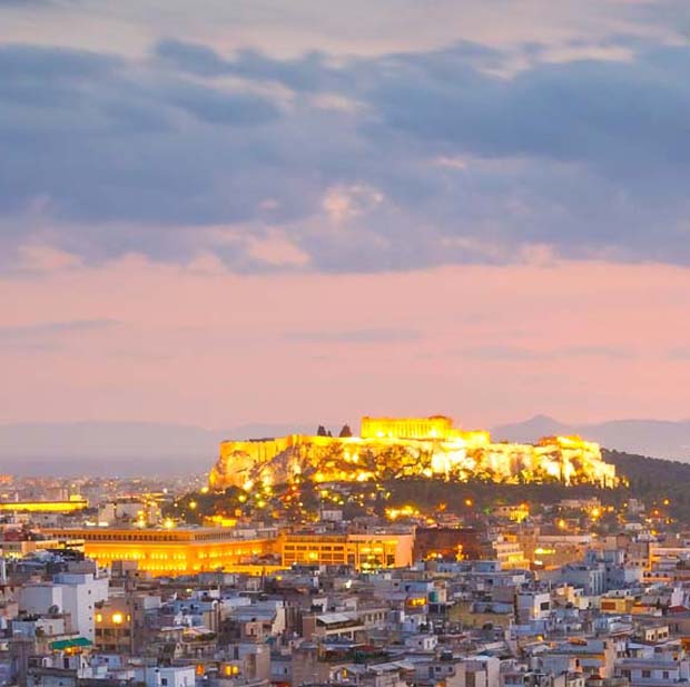 Glowing Acropolis in Athens Greece