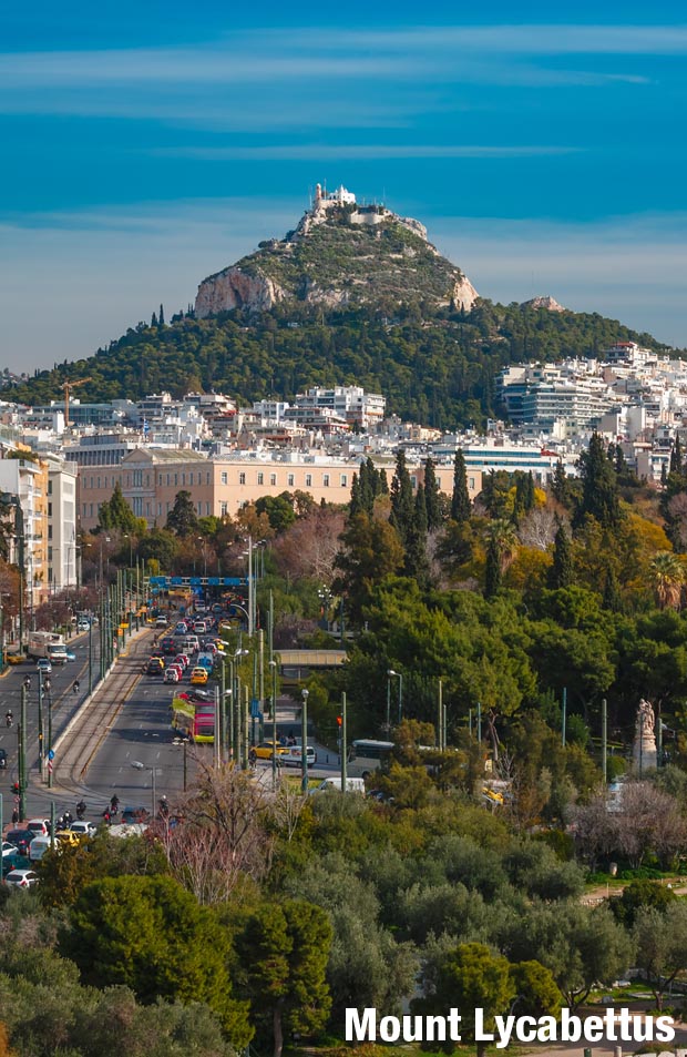 Mount Lycabettus in Athens under sunny skies