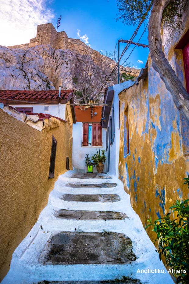 Stairs in Anafiotika in Athens Greece below the Acropolis